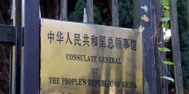 General view of signage outside the Chinese Consulate General in Manchester, Britain, October 17, 2022.